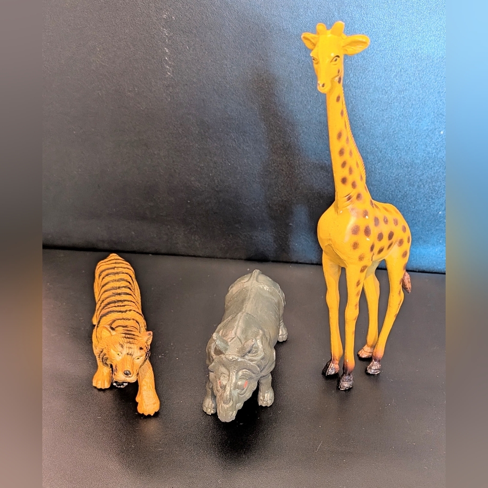 Animal Figurine Set - Giraffe, Rhino, and Tiger
